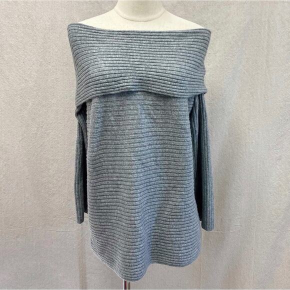 Lou & Grey gray ribbed off the shoulder soft sweater Size Small tunic length - Picture 1 of 12